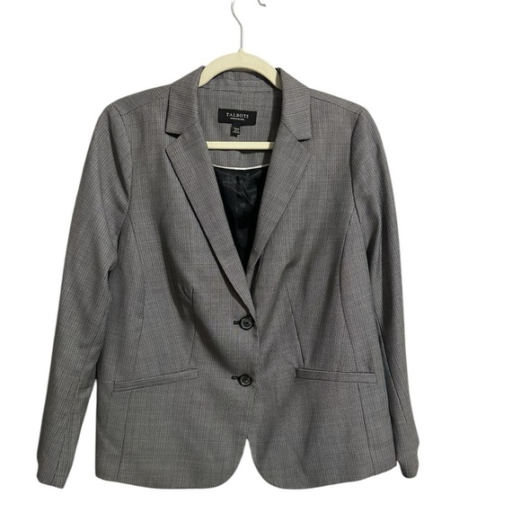 Talbots Wool Blend Two Button Closure Gray Black Geometric Classic Blazer 12WP - Picture 3 of 10